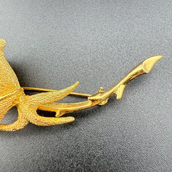 Gold-Toned Rose Brooch Pin Textured Metal Flower Design Signed Vintage Costume J - Picture 7 of 7